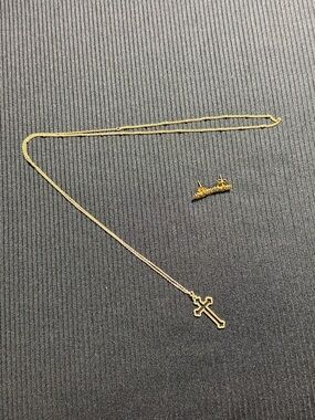 Gold Cross Pendant Necklace with Gold Stud Earring Set - Women Jewelry